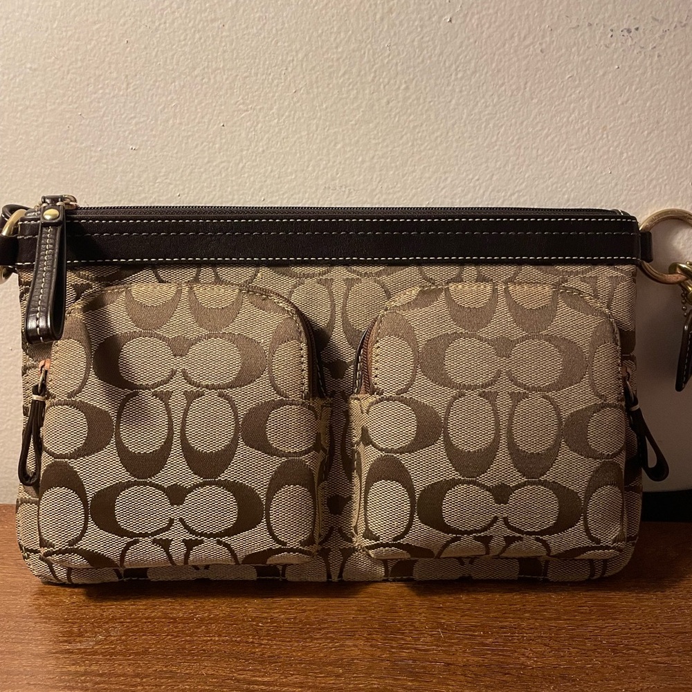 Coach Brown and Tan Canvas Crossbody Bag